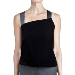 NWT Ammara “Coco” Black Velvet Asymmetric Neck Criss Cross Strap Open Back Top